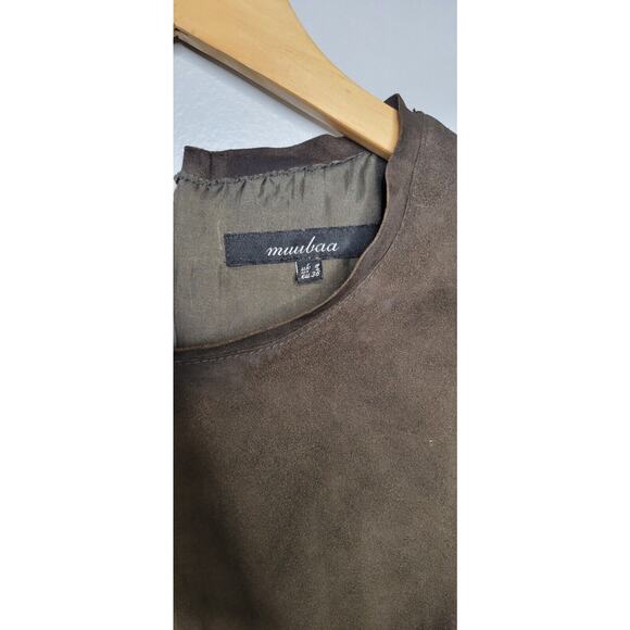 Muubaa Dress Womens 4 Brown Gray Suede Mini Tunic Dark Academia Leather Top Tee - Picture 4 of 7